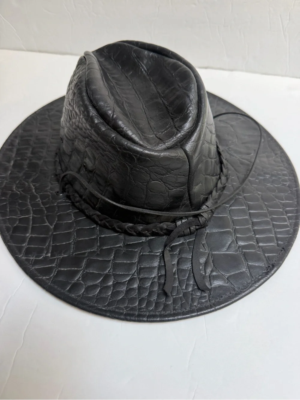 Black Croc Embossed Leather Cowboy Western Hat with Braided Band